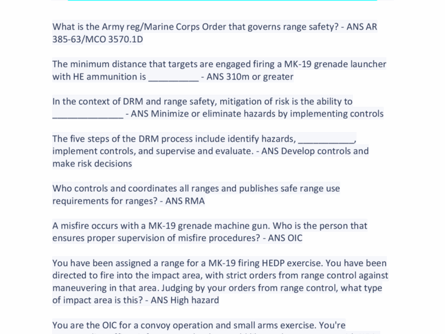 ALMS ROPD Phase 4A Module 1 Safe Range Operations Pretest Written Exam 2023 Exams Business Administration Docsity
