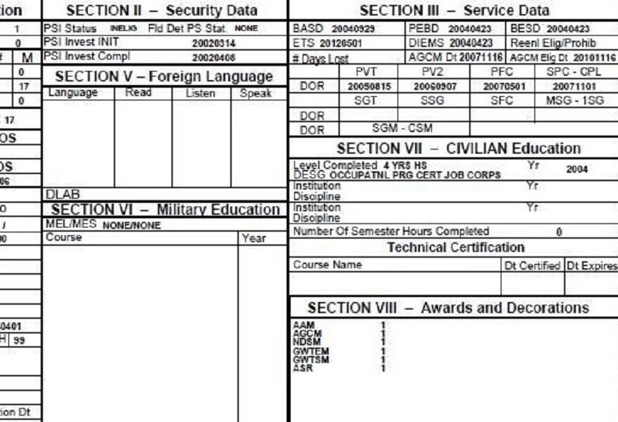Army Enlisted Record Brief ERB Jt Spratley