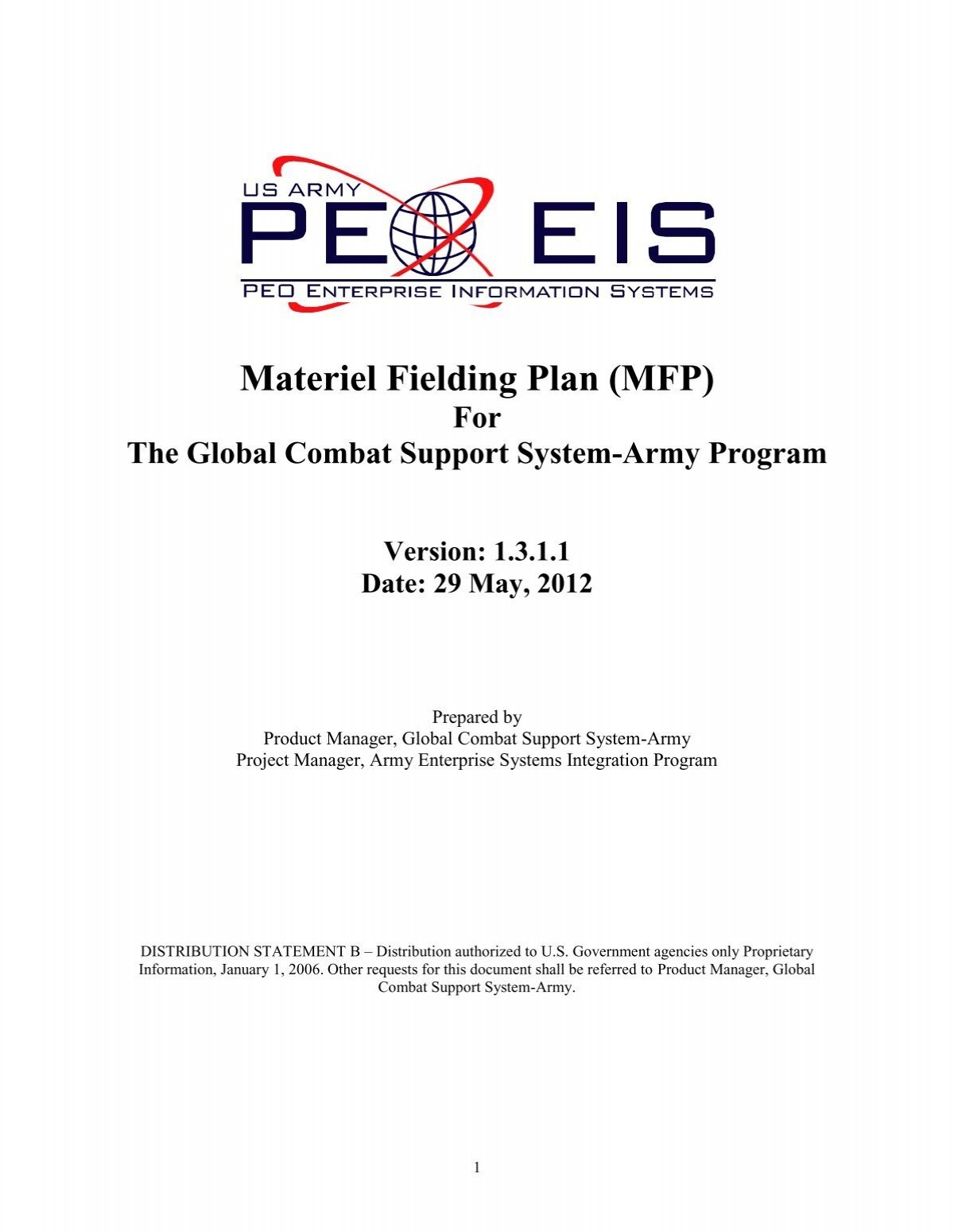Materiel Fielding Plan MFP GCSS Army U S Army