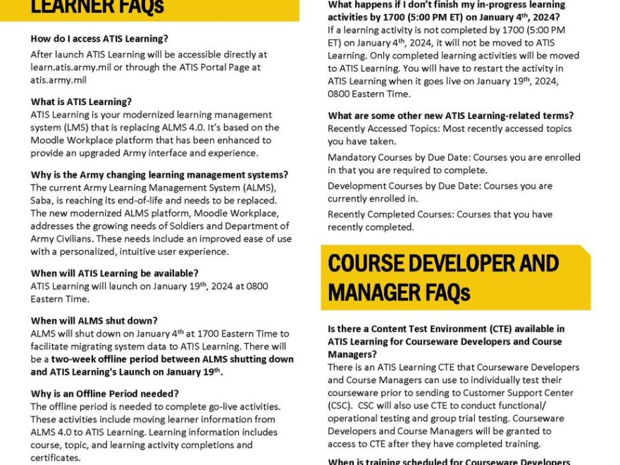 U S ArmyRetention On X Hot Off The Press The Army Learning Management System ALMS Will Be Transitioning To A New Learning System Army Training Information ATIS Learning In January 2024 It Is