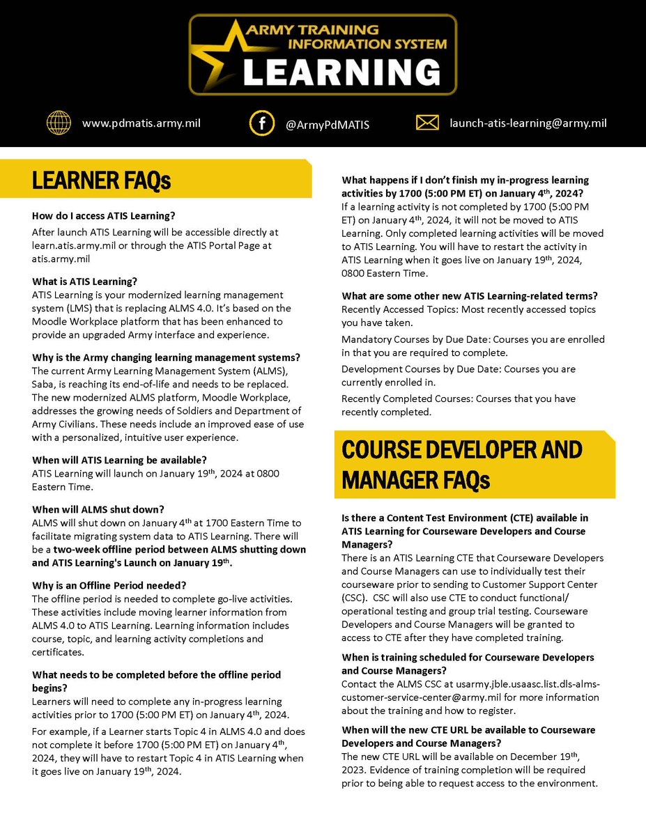 U S ArmyRetention On X Hot Off The Press The Army Learning Management System ALMS Will Be Transitioning To A New Learning System Army Training Information ATIS Learning In January 2024 It Is